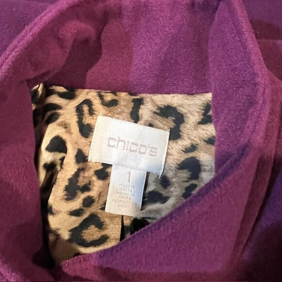 Chico's Purple 2 Button Jacket W/ Animal Pring Lining Size M - Picture 8 of 8